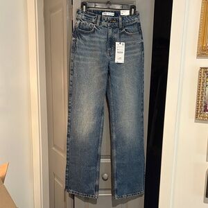 Zara Men Straight-Leg Washed Blue Jeans